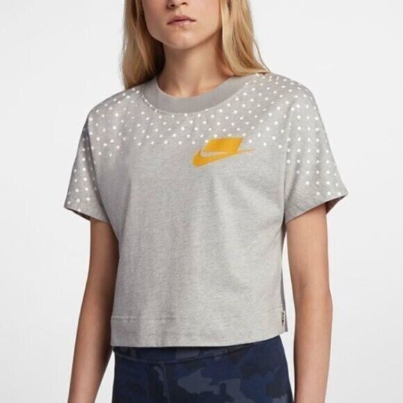 Nike Sportswear Gray Polka Dot Crop Short Sleeve Athletic T-Shirt M - Picture 1 of 6